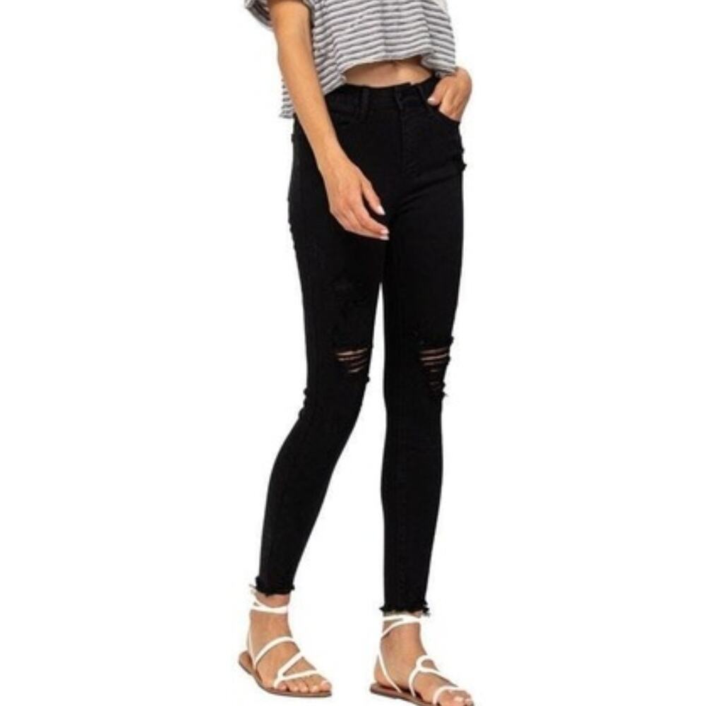 Judy Blue NWT Black High Waist Distressed Skinny Jeans Raw Hem JB88268 Size 24W